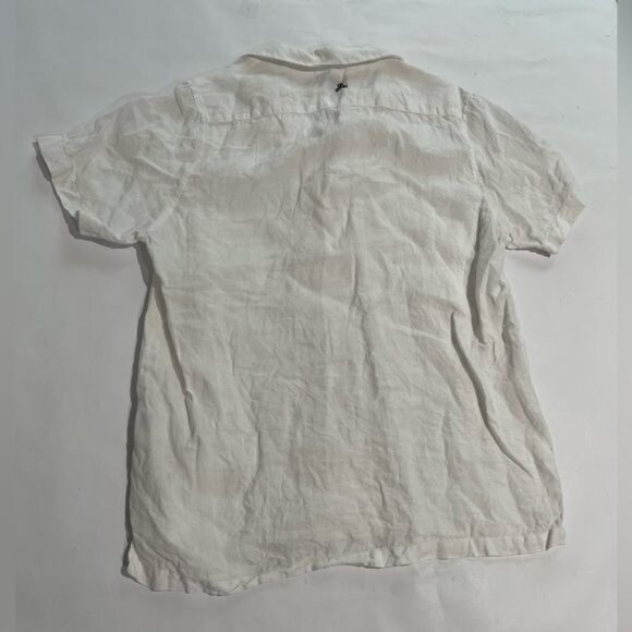 ORIGEN CAMICIA FERSEN BIANCO White Short Sleeve Button Up 100% Linen - Picture 3 of 5